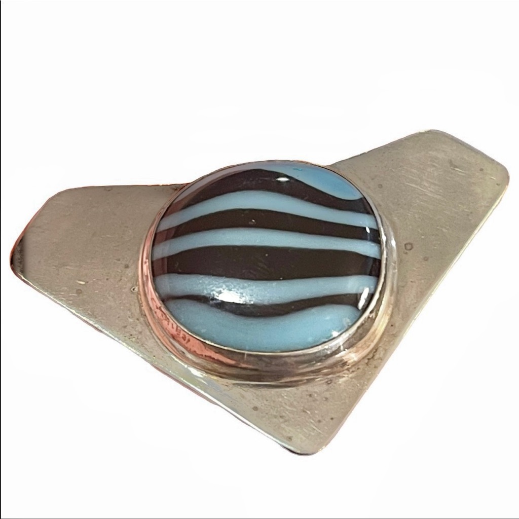 Vintage Sterling Silver 925 Modernist Brutalist Designer Glass Pendant